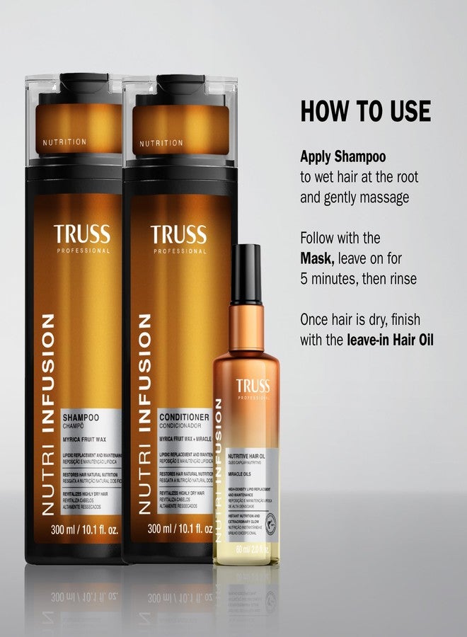 تروس قناع الشعر TRUSS Nutri Infusion - علاج ترطيب عميق للشعر الجاف أو التالف أو المعالج كيميائياً مع شمع فاكهة الميريكا - يعيد الدهون ويرطب ويقلل من التشابك (6.3 أونصة) - Image 4